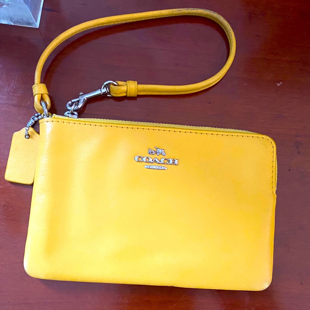 Butter Yellow Coach Genuine Leather Wristlet